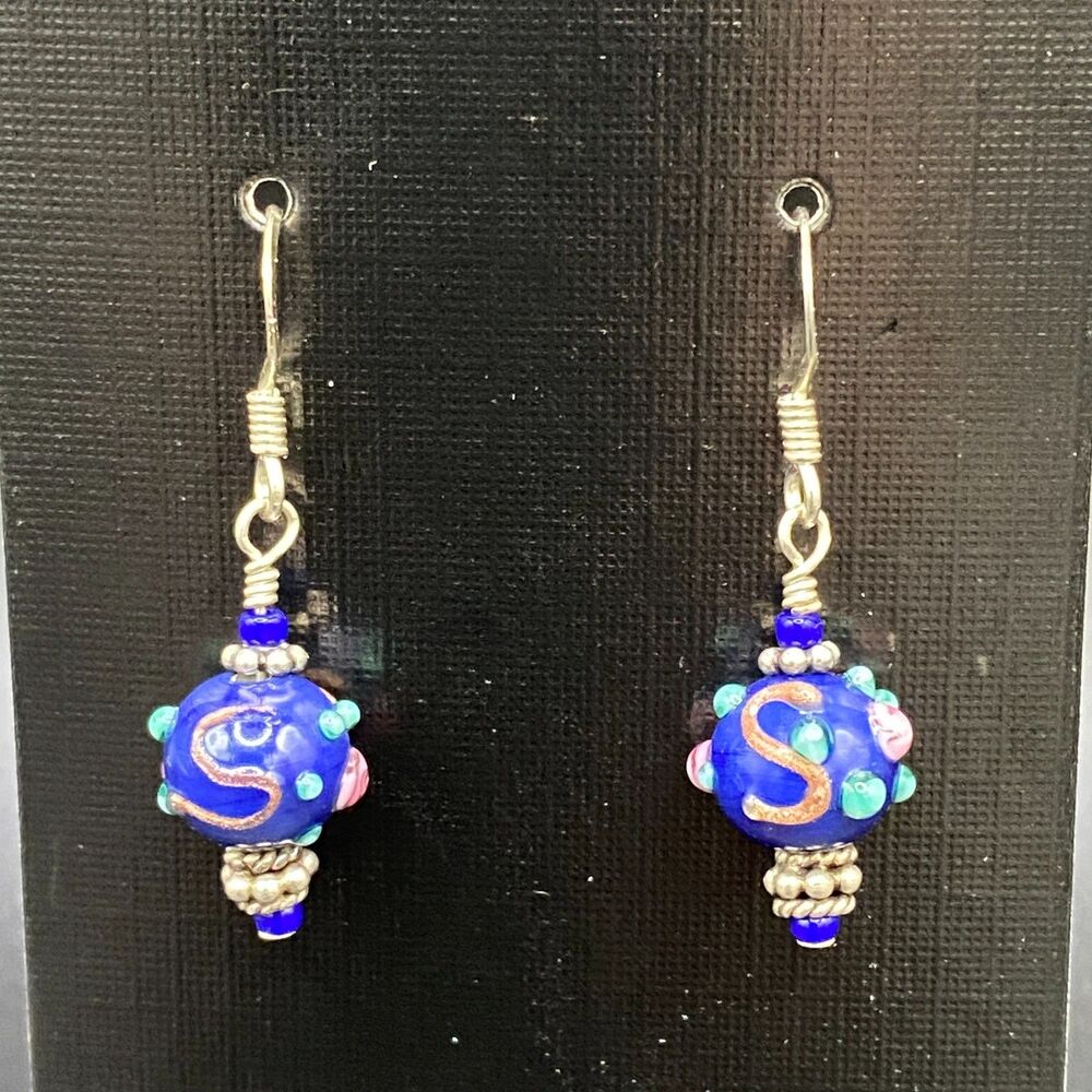 Lampwork Glass Earrings Handmade Sterling Silver Hooks Artisan Boho Chic Jewelry